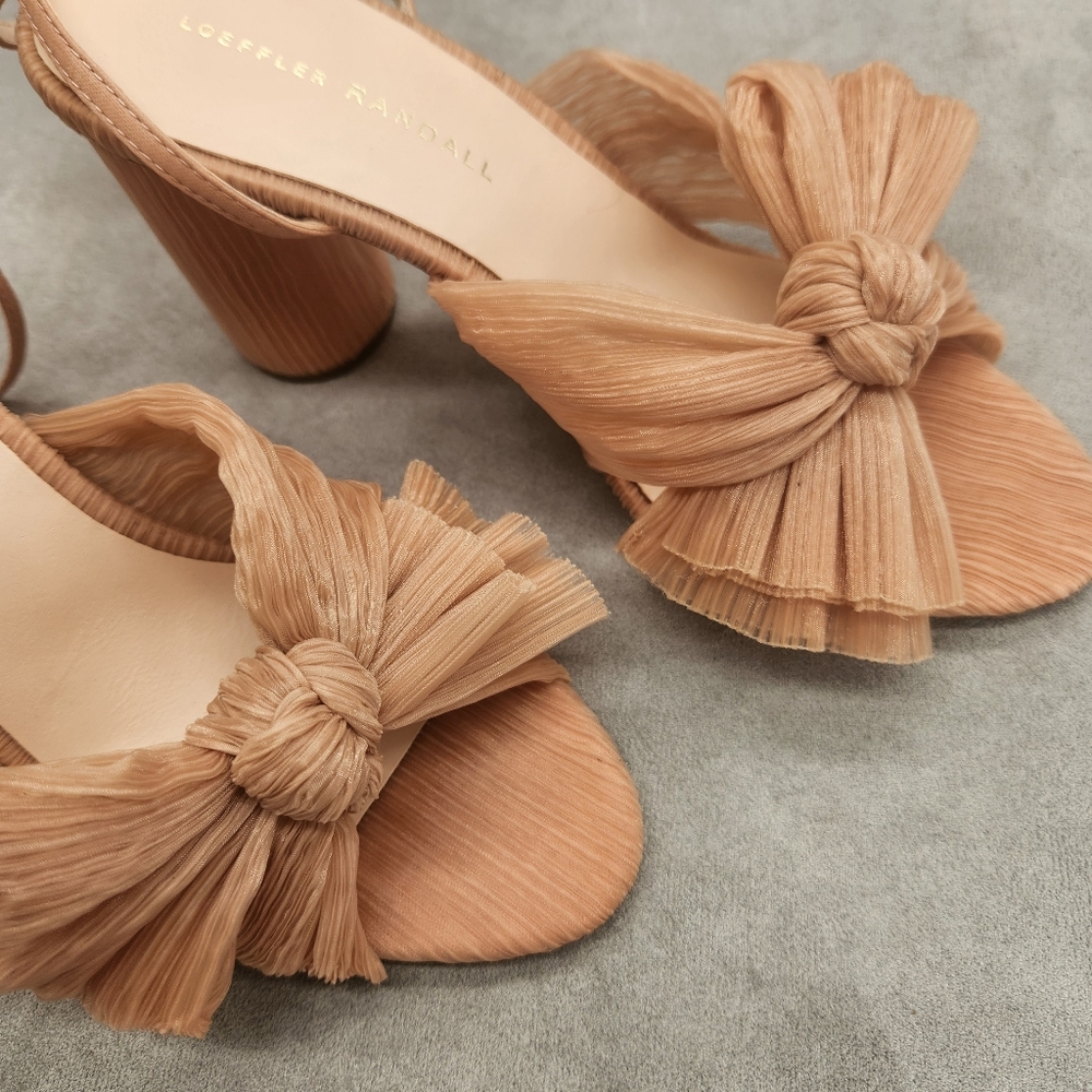 Loeffler Randall Camellia Heeled Sandals 8 Pastel Pink Pleated Knot Bow Luxury - Picture 8 of 16